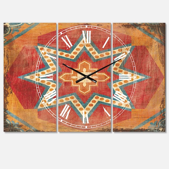 Designart Moroccan Orange Tiles Collage I Multipanel Wall Clock